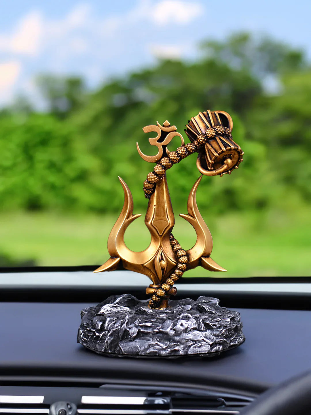 Aadhyatmik Trishul with Damru  Car Dashboard