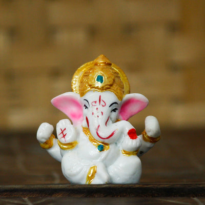 Aadhyatmik White Lord Ganesha Idol with Golden Mukut