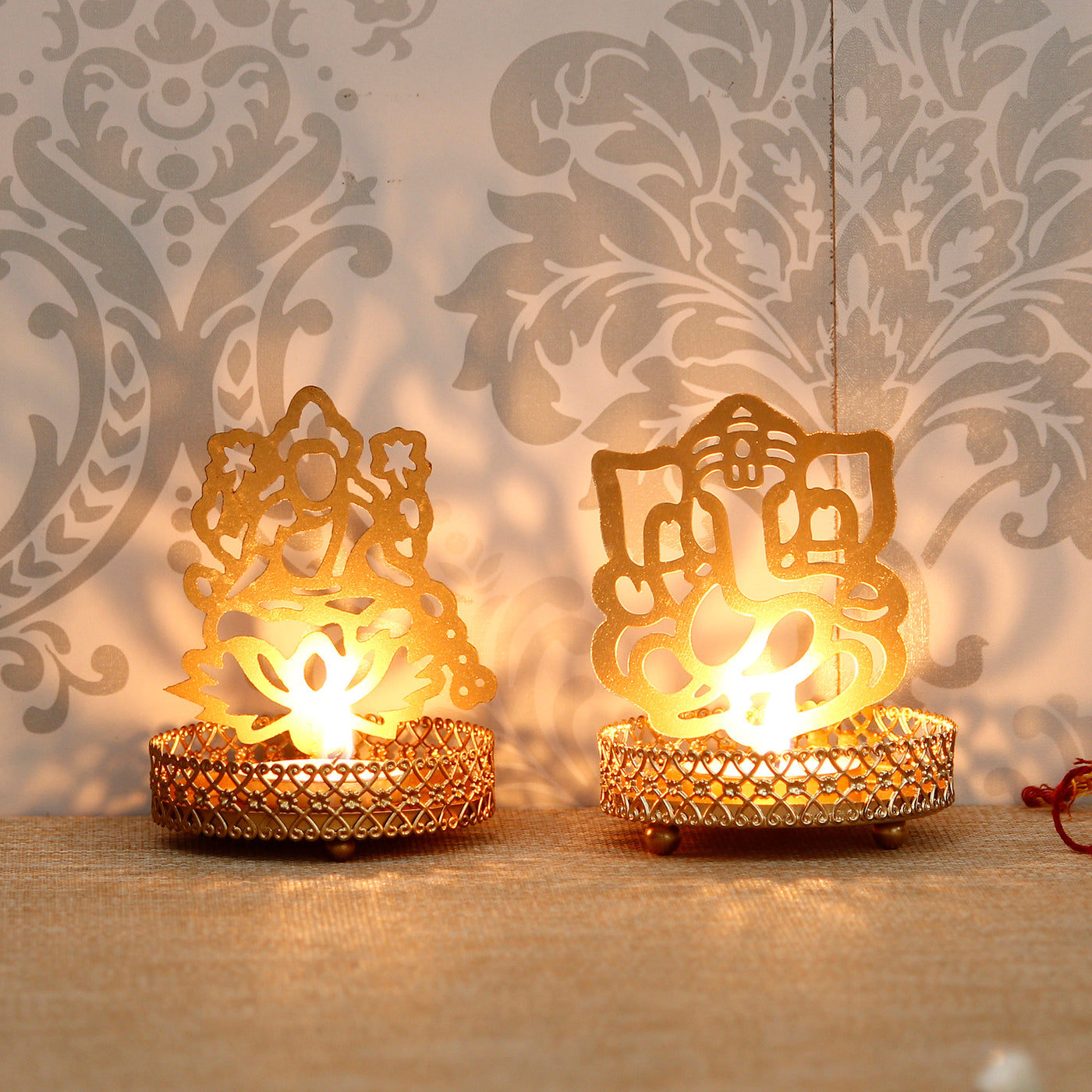 Aadhyatmik Lord Ganesha and Laxmi Shadow Tea Light Holder