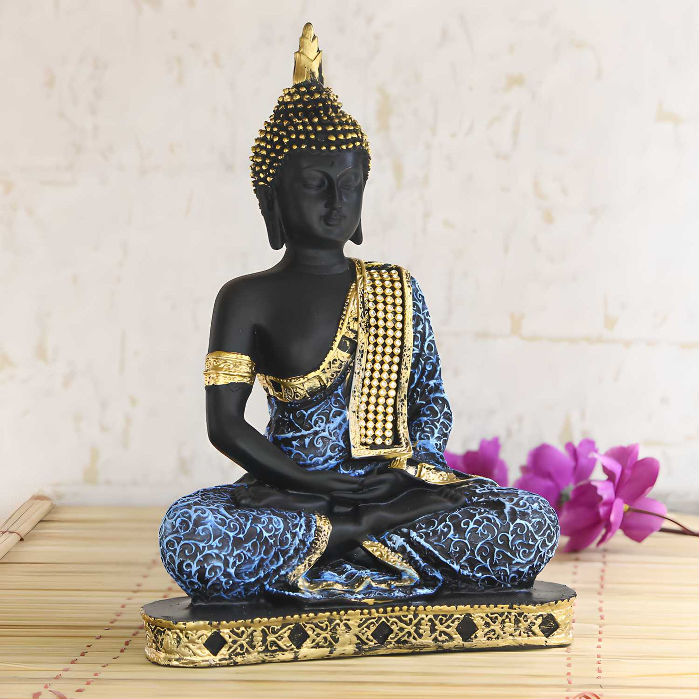 Aadhyatmik Blue Meditating Buddha Decorative Showpiece - 24 cm
