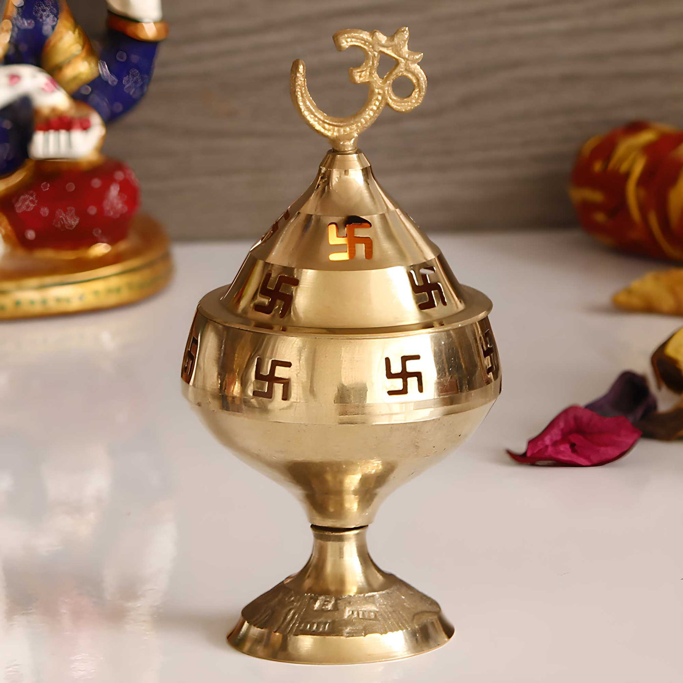 Aadhyatmik Om and Swastik Brass Diya