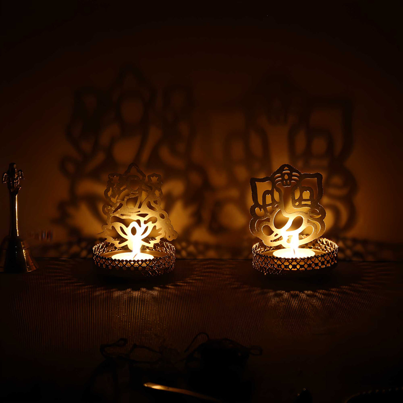 Aadhyatmik Lord Ganesha and Laxmi Shadow Tea Light Holder