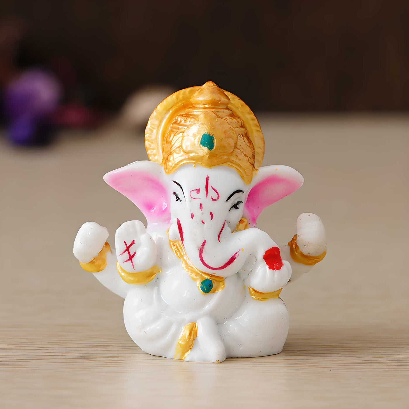 Aadhyatmik White Lord Ganesha Idol with Golden Mukut