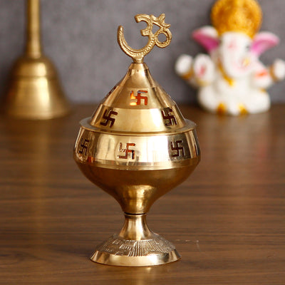 Aadhyatmik Om and Swastik Brass Diya