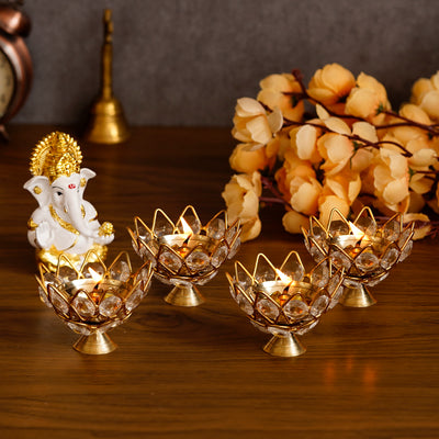Aadhyatmik Set of 4 Lotus Shape Crystal Tea Light Holder